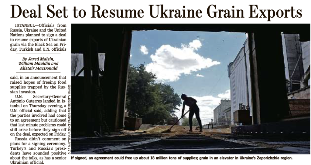 Deal Reached on Ukraine Black Sea Grain Exports, Expected to Be Signed ...